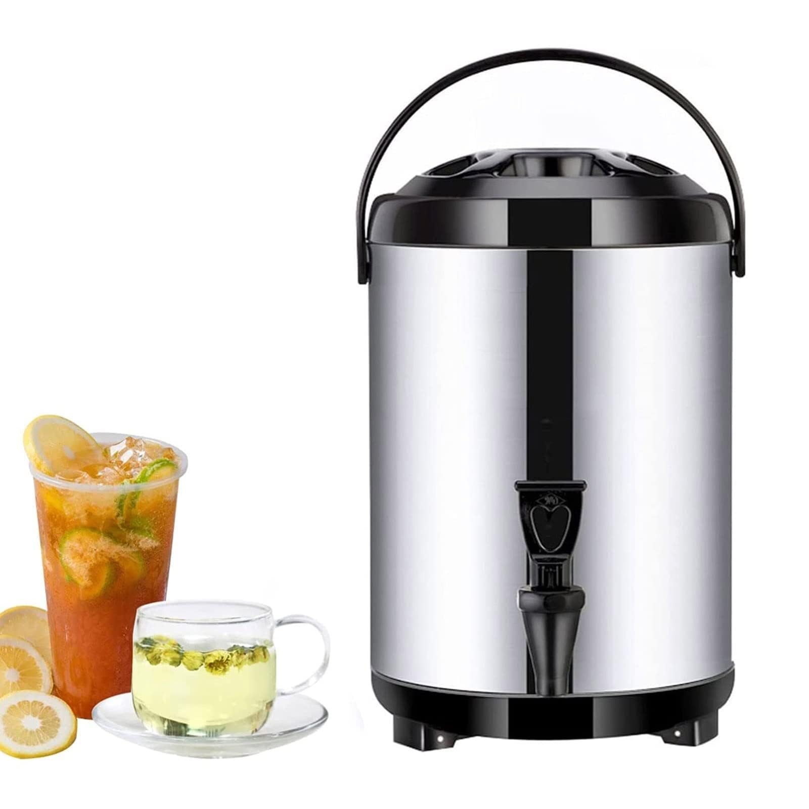 MYUYEE Insulated Beverage Dispenser, Stainless Steel Beverage Dispenser Cold And Hot Drink Dispenser Water Dispenser With Spigot,Stainless Steel Bucket (Black-12L)
