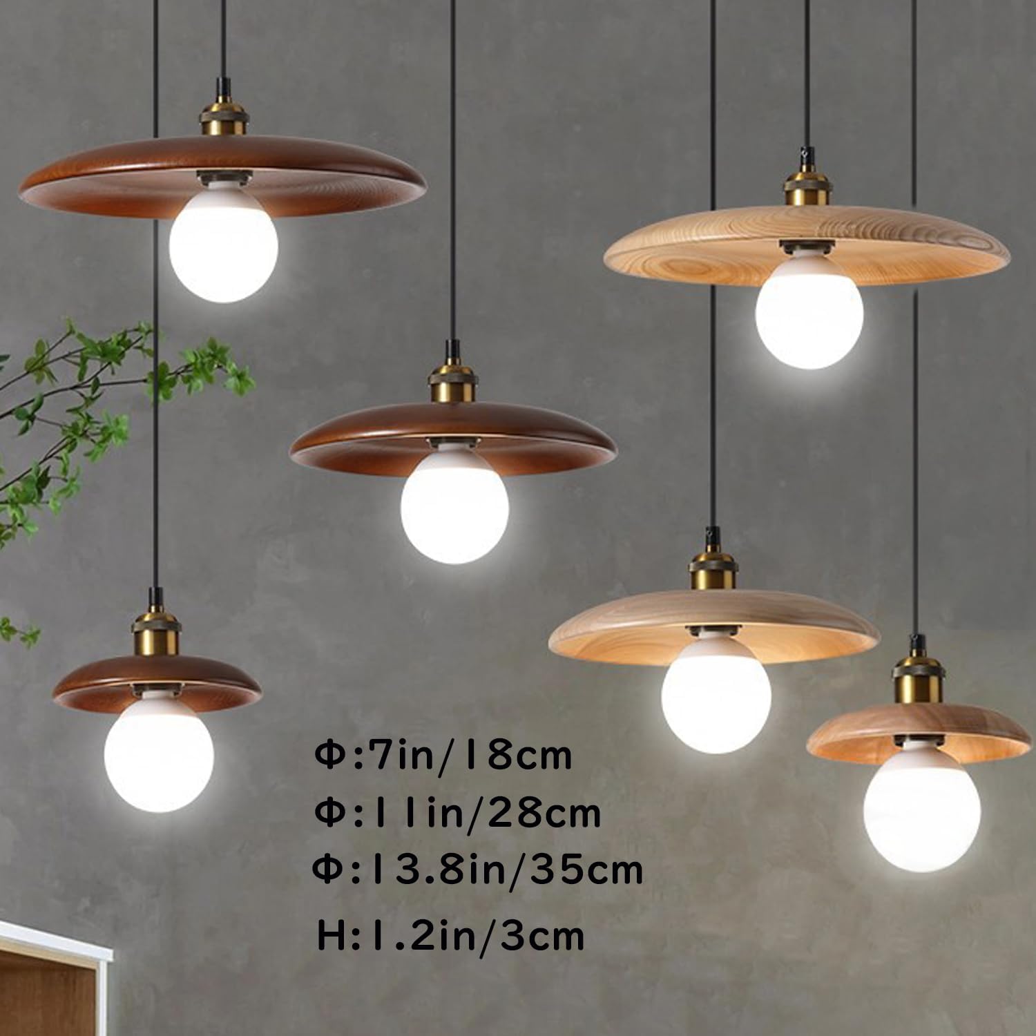 1-Pack Natural Wood Replacement Shades for Table Lamp Chandelier Pendant Light Compatible Lamps Vintage Bulb Guard Hanging Ceiling Cover DIY Light Shade Decorative PJ0659-DZ-18CM-46