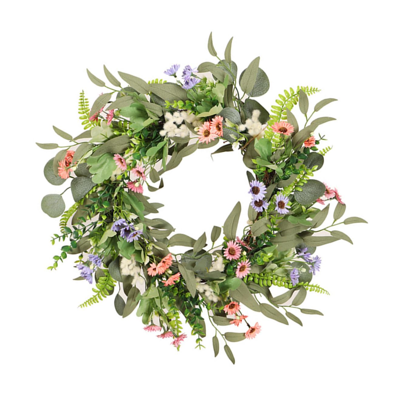 MAGICLULU Künstlicher Eukalyptus Hängekranz Zeitlose Hängende Kunstpflanze mit Gänseblümchen Sommerfest Abschlussgeschenk als Haustürkranz für Romantische Dekoration