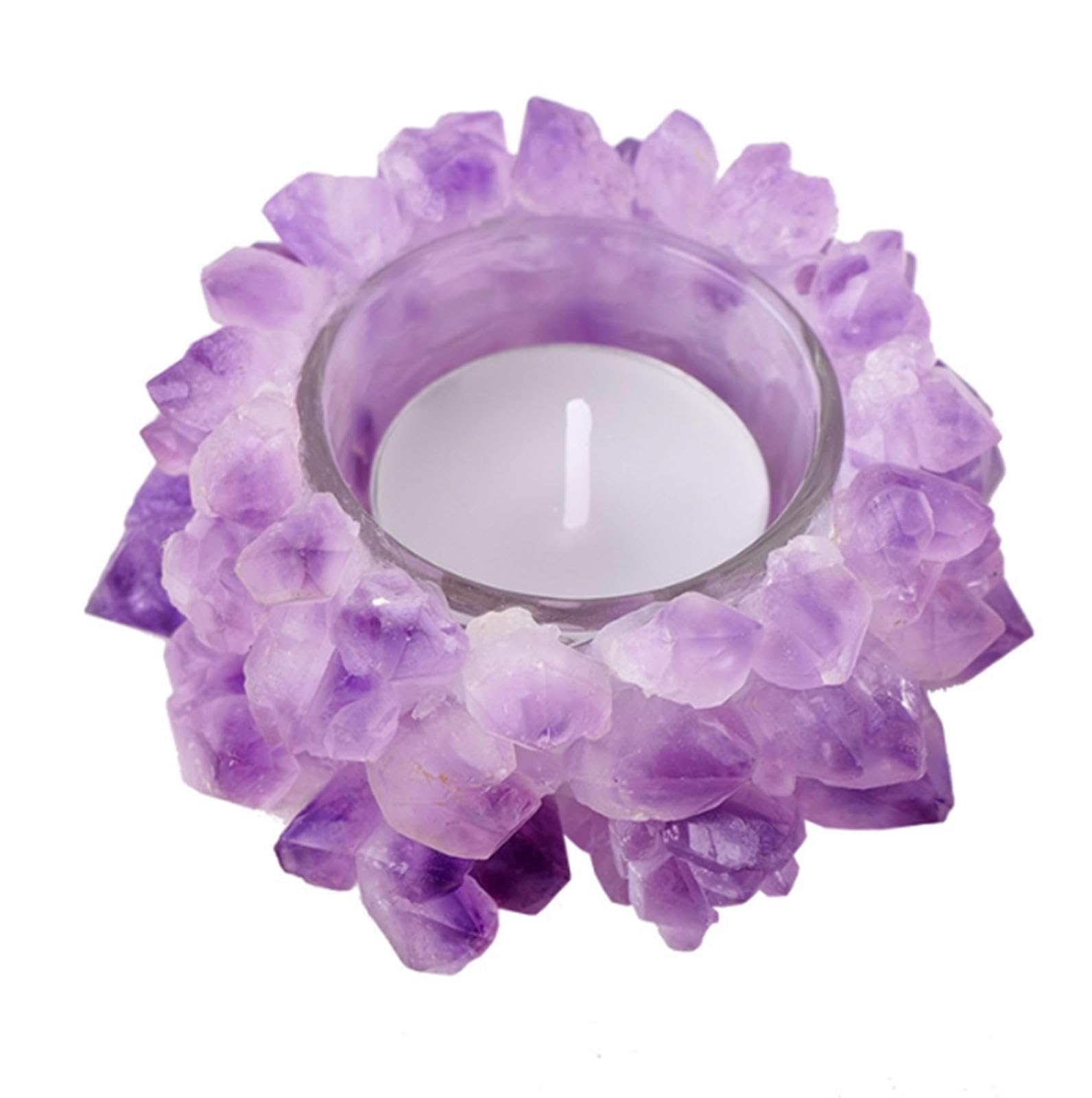 AUOQKQUT Amethyst Cluster Candle Holder Crystal Clusters Gemstones Irregular Small Rough Home Decoration AUOQKQUT