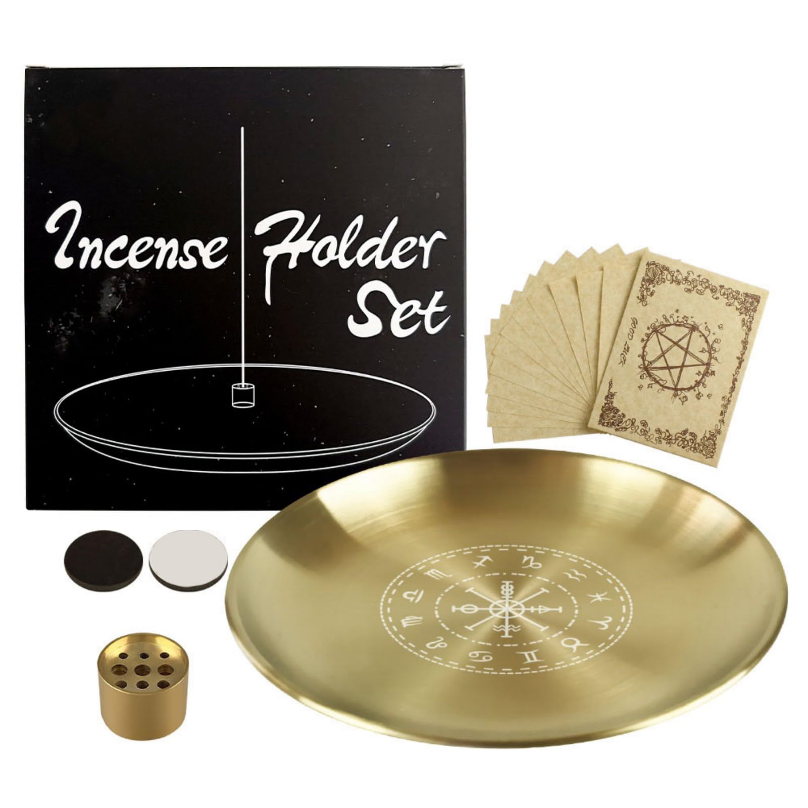 Hredyqw Elegant Stainless Steel 9 Hole Incenses Stick Holders And Candle Tray Altars Plate Set For Meditations