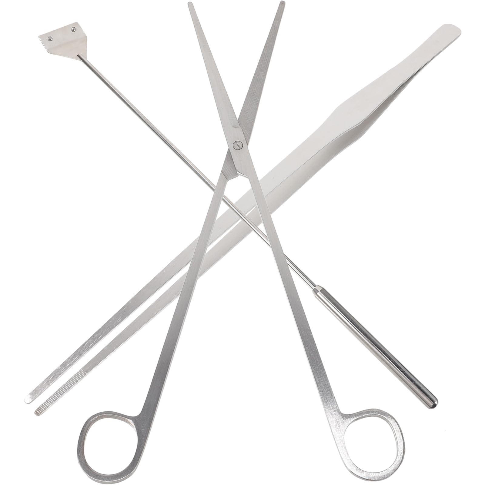 Abaodam Kit D'outils D'aquascaping et Grattoir à Algues Verre pour Nettoyage Rapide Pince et Ciseaux pour Aquarium en Métal Argenté