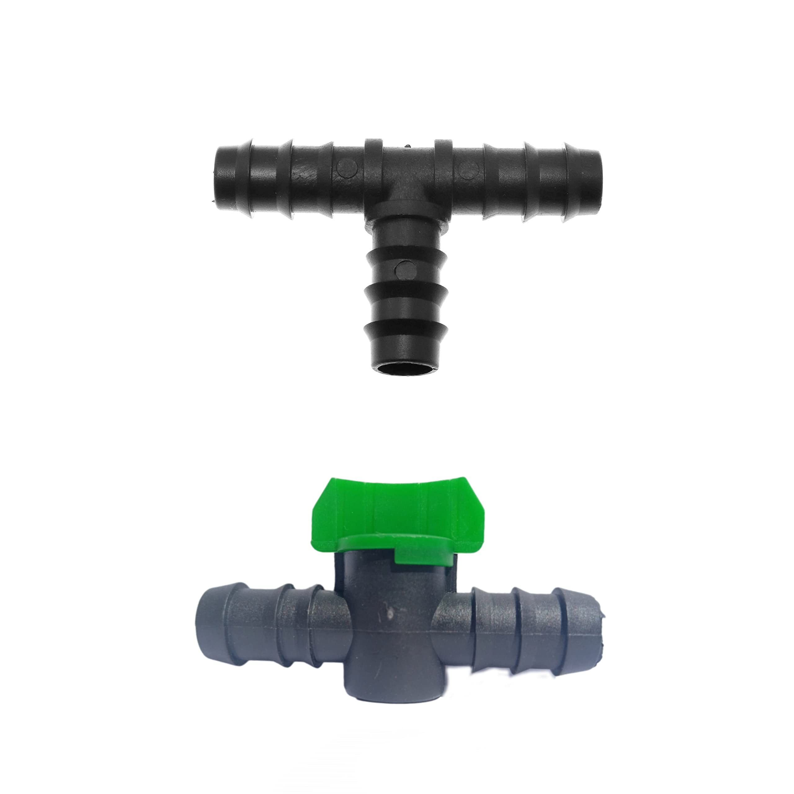 NEXTGEN AGRO drip irrigation kit accessories 16mm Tee & 16 mm Straight Connectors with Tap (Black) combo pack (16MM TEE-15 Qty/TAP-15 Qty)