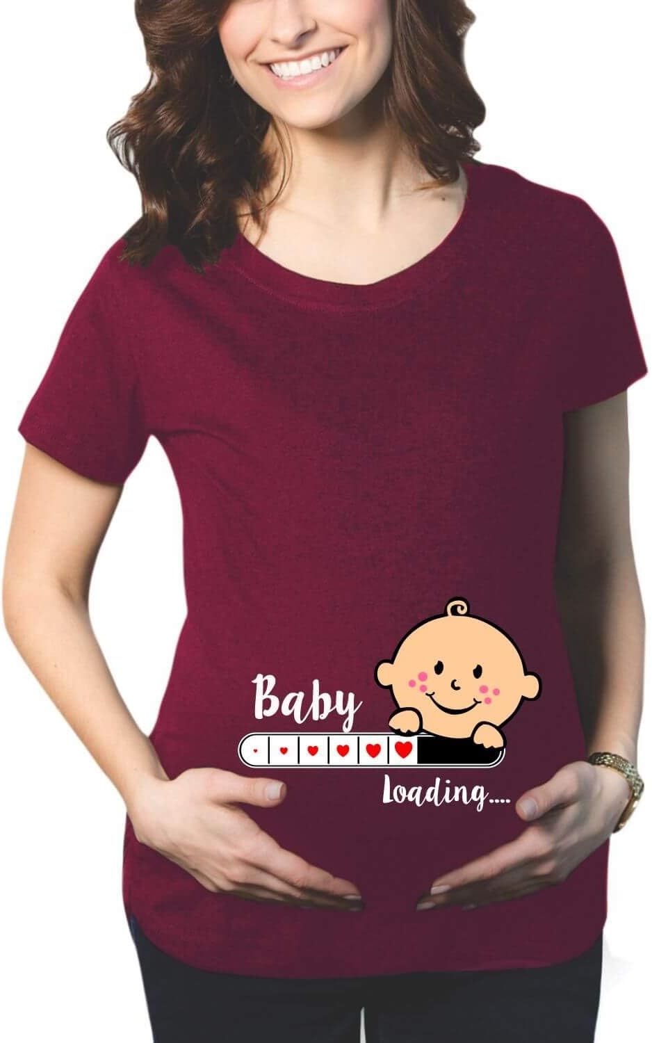 YaYa cafeTheYaYaCafe Women's Cute Funny Baby Loading Pregnancy Maternity T-Shirt (Maroon Medium)