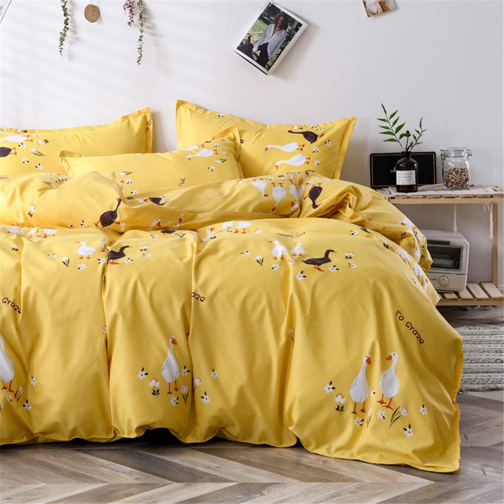 Fansu Yellow Goose Duvet Cover Set 3 Pcs For Single Double King Size, Nordic Animal Printed Comfortable Breathable Microfiber Bedding Quilt Cover And Pillowcases X 2 (Single-135X200cm,)