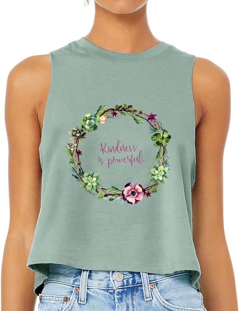 Kindness is Power Racerback Cropped Tank - Floral Women's Tank - Print Tank Top