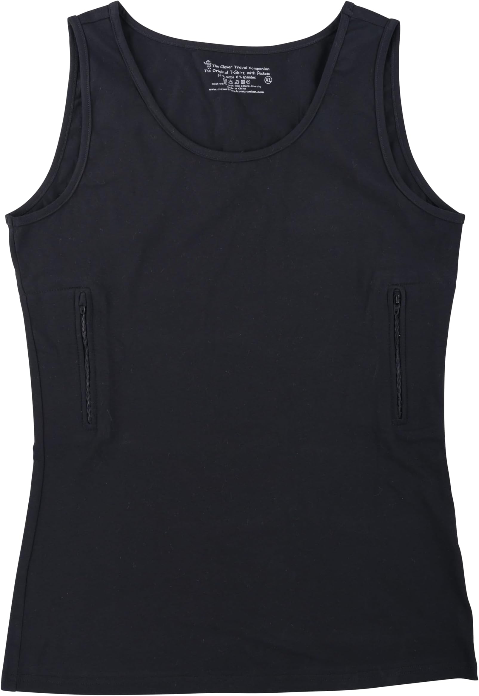 Womens Tank Top with 1 Hidden Zipper Pocket, 100% Pickpocket Proof Holiday Tour Sleeveless Tee Shirt