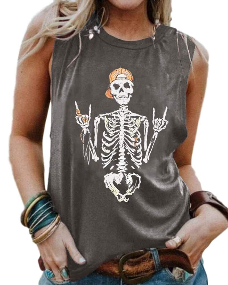 Cicy Bell Damen Tank Tops Schädel Grafik Ärmellose Shirt Sommer Rundhals Tops Locker Cami Tee