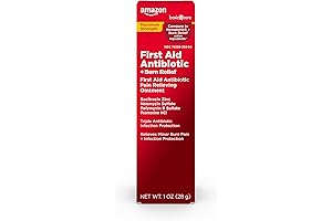 Amazon Basic Care First Aid Antibiotic Burn Relief Cream, Maximum Strength Triple Antibiotic Ointment