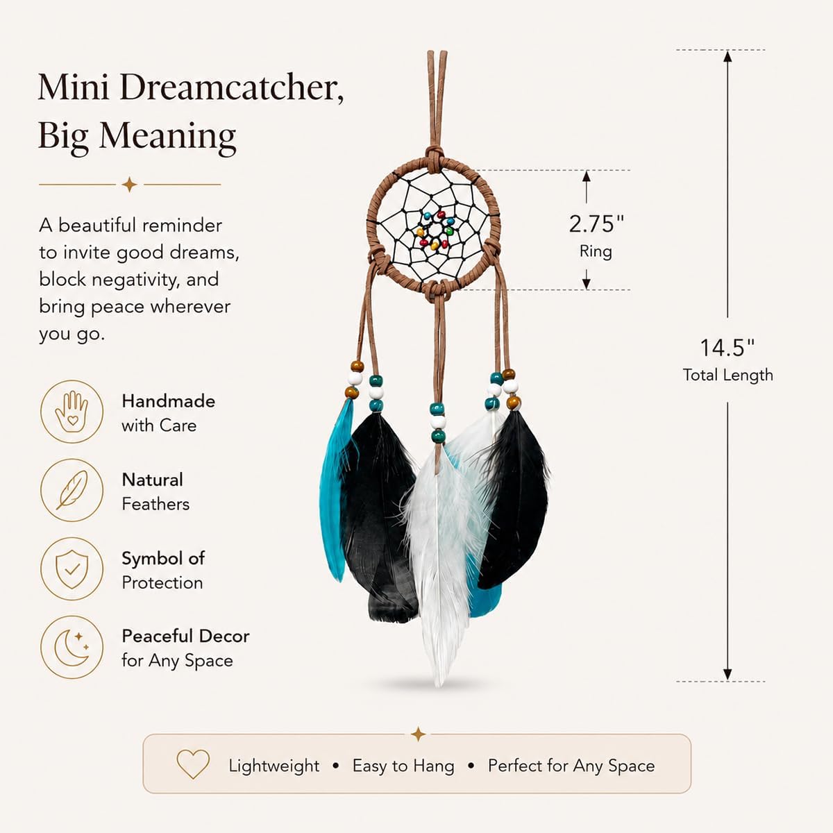 Dream Catcher for car Rearview Mirror Hanging Decor Handmade Indian Wooden Beads Nature Feather Small Car Charms Pendant Accessories