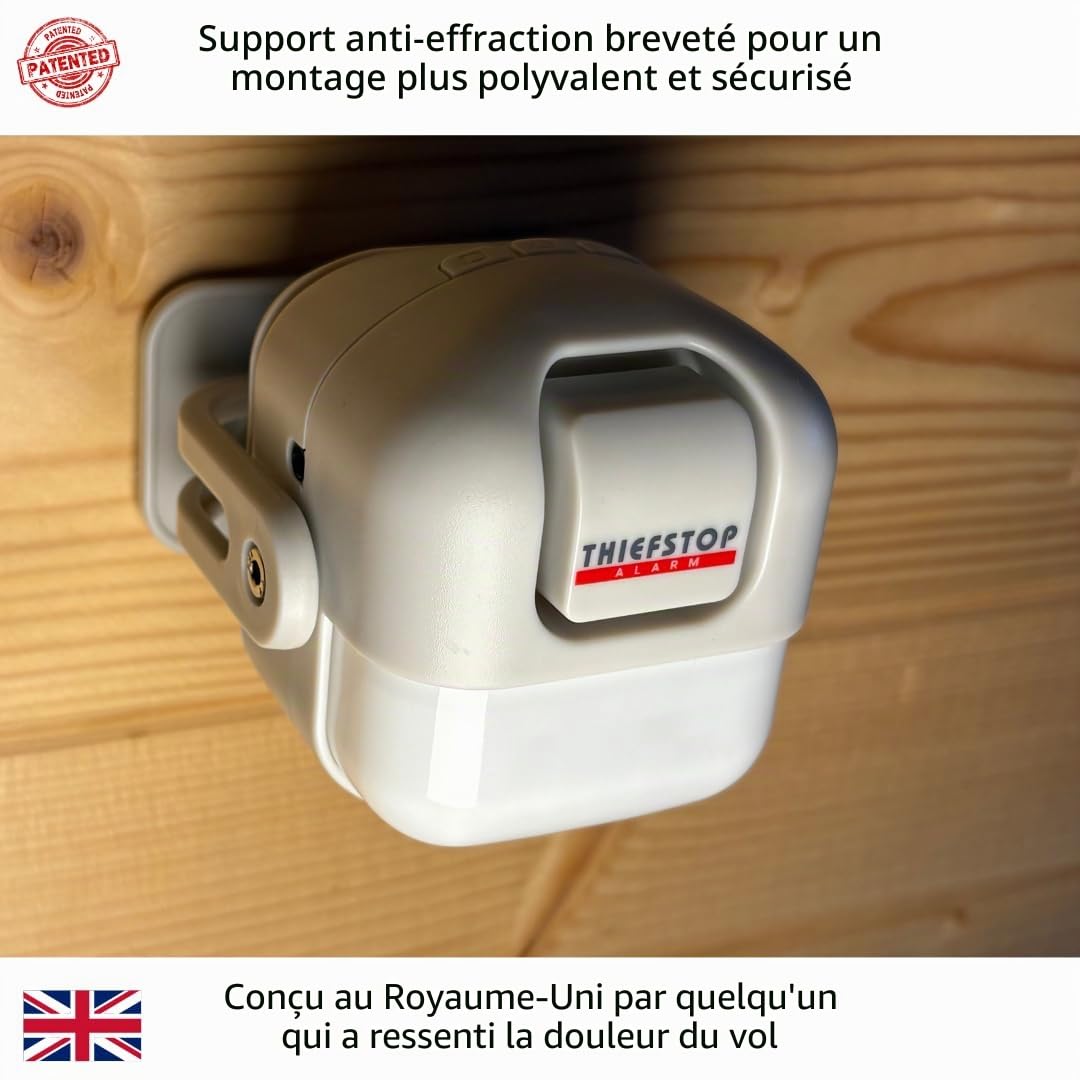 Alarme d'abri et détecteur de mouvement de sécurité domestique - Capteur PIR 120 dB - Alarme sans fil alimentée par batterie pour abri de jardin, garage, atelier, sécurité de camionnette
