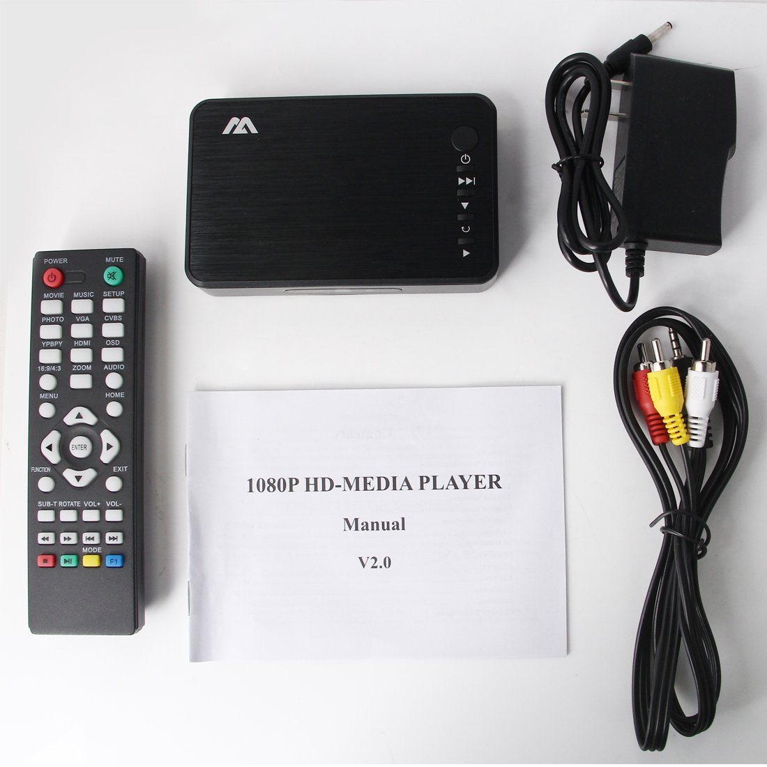 Pathson HD Lecteur Multimédia Media Player boîtier Multifonctions SD USB 2.0- avec 1080P(1920×1080) HDMI Optical Stereo L/R Sortie Audio, télécommande IR