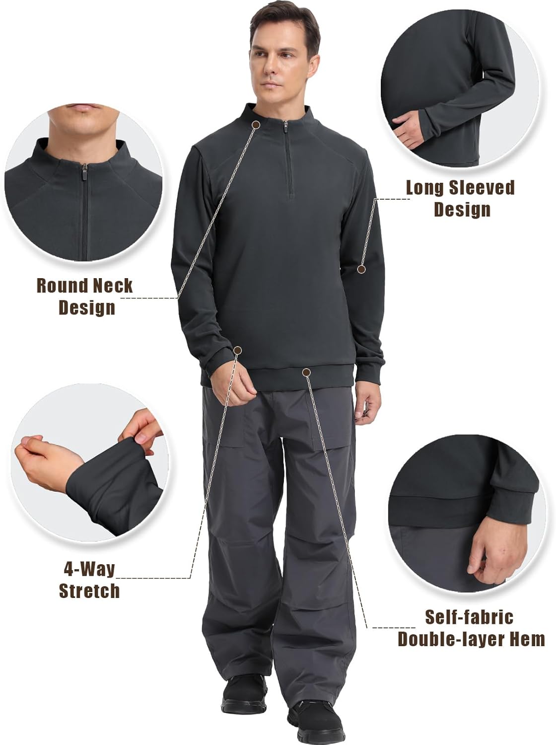 Men's Quarter Zip Pullover Ultra-Soft Thermal Long Sleeve Sweatshirt 1/4 Zip Golf Shirts Running Gym Workout Top - Image 5