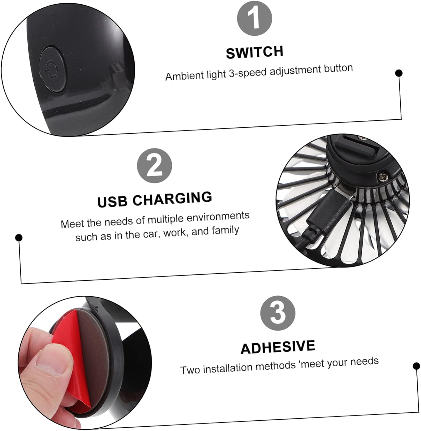 Angoily Car USB Fan Silent Cooling Fan for Summer Professional Vehicle Air Conditioner for Home Office Travel Convenient Compact Design Strong Wind Low Noise