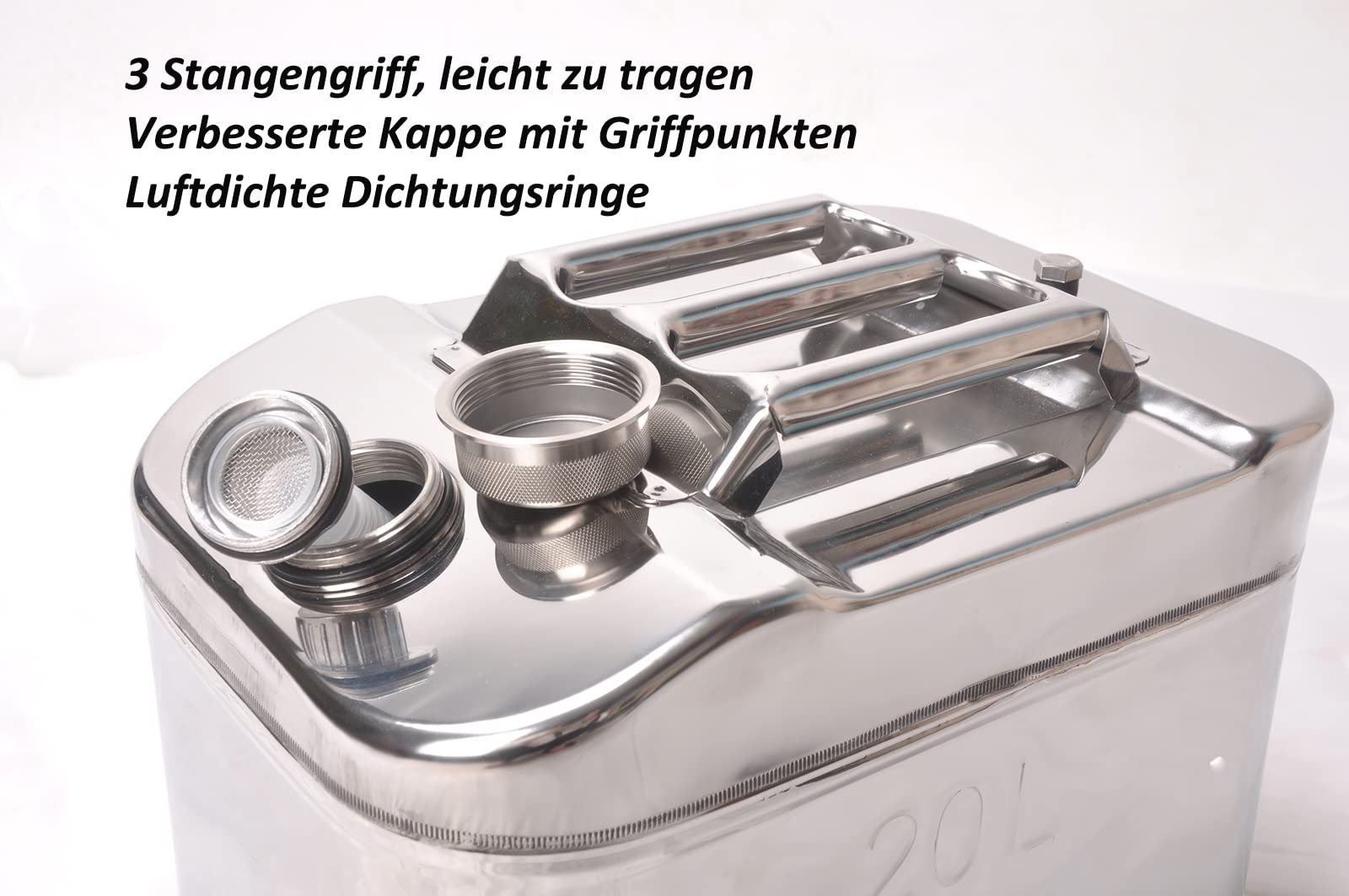 Verdickter Benzinkanister 20l Metall mit Ausgießer (Edelstahl 304-1mm Dick)