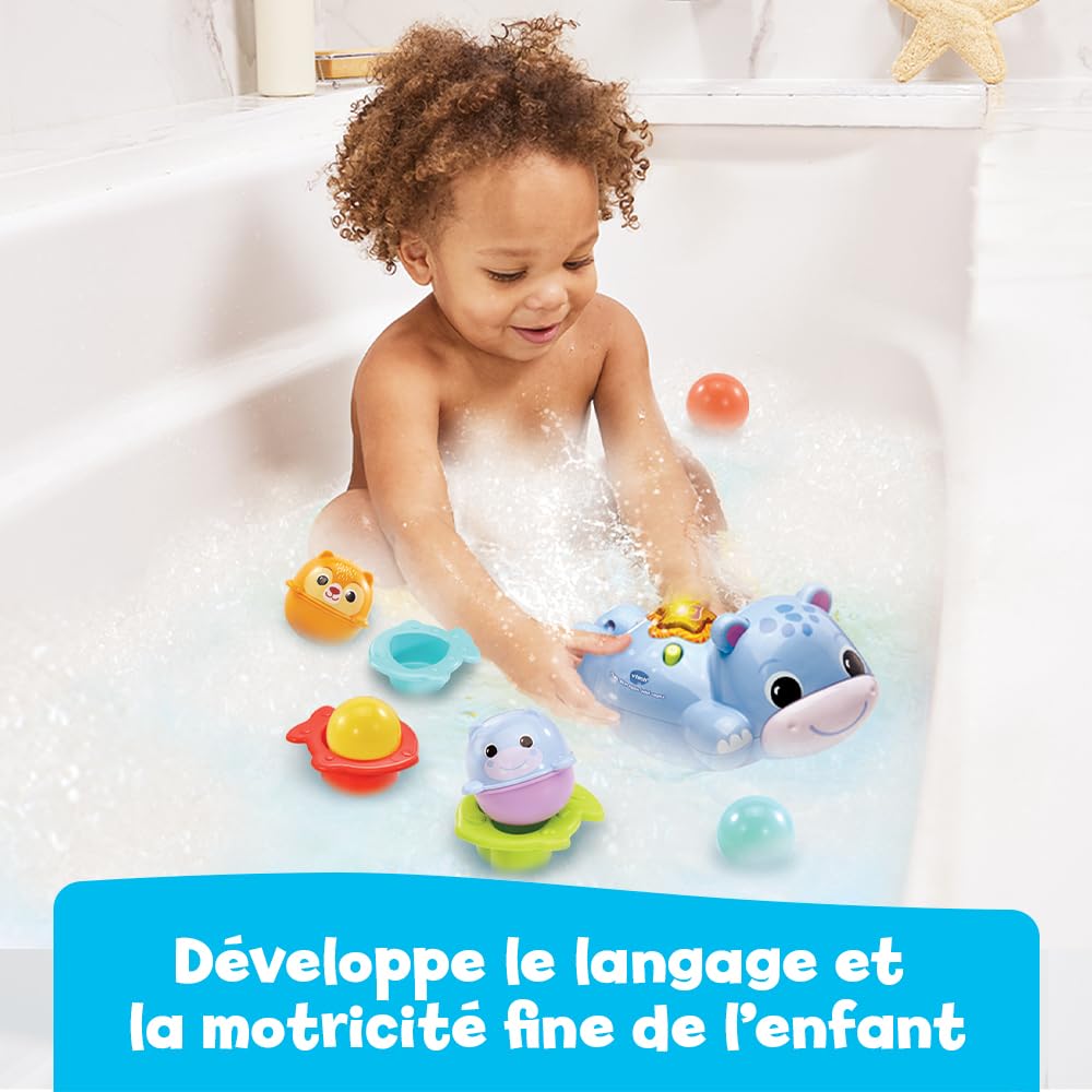 VTech – Theo, Mon Hippo Baby Nadador, Juguete de baño para bebés, hipopótamo Que Nata, Animal Interactivo y Musical con 8 Accesorios de Juego, Regalo para niños y niñas a Partir de 1 año – Contenido