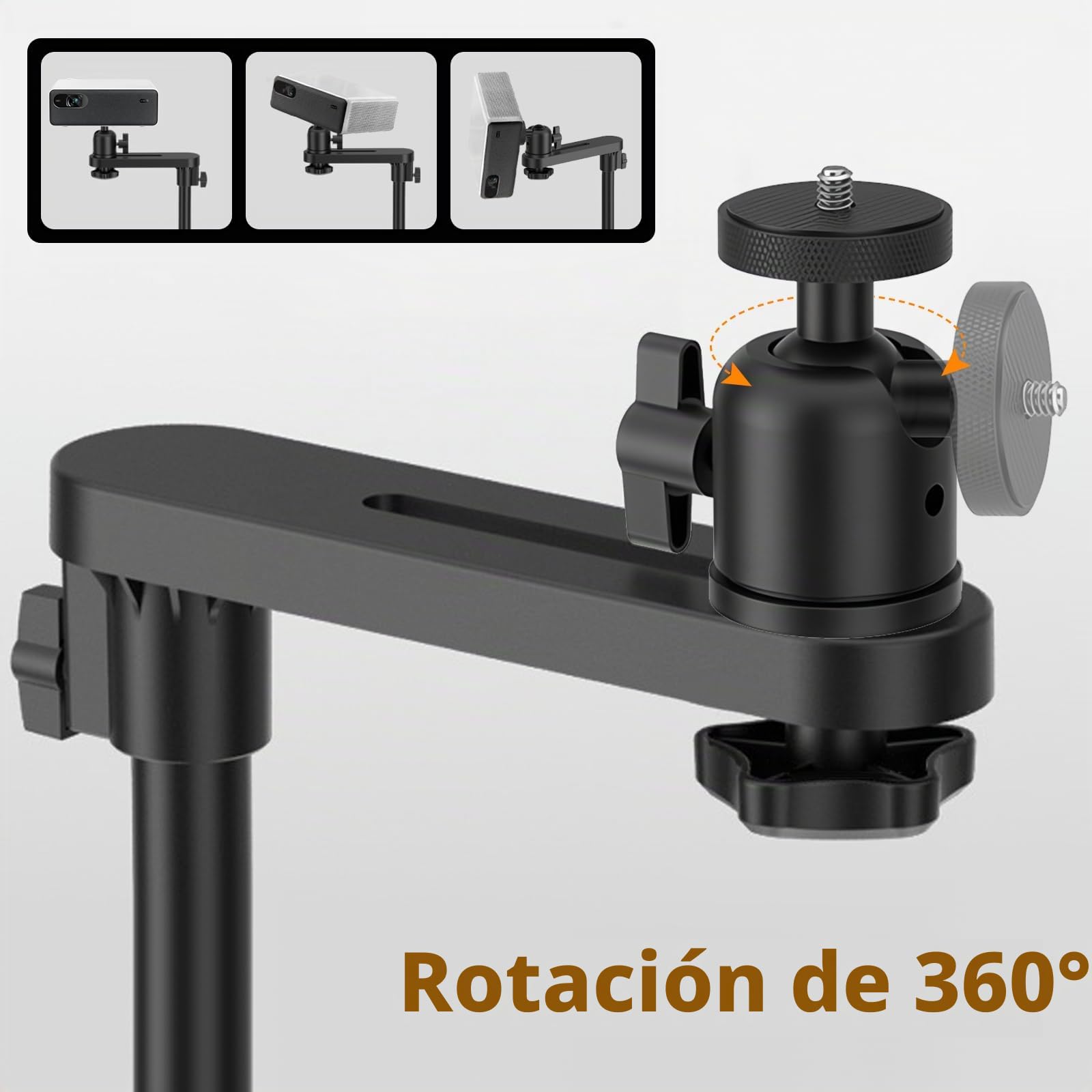 Soporte para proyector, altura ajustable (122 – 154 cm), soporte para proyector, rotación de 360°, base de metal estable, capacidad de carga de hasta 5 kg, soporte multifuncional para proyector