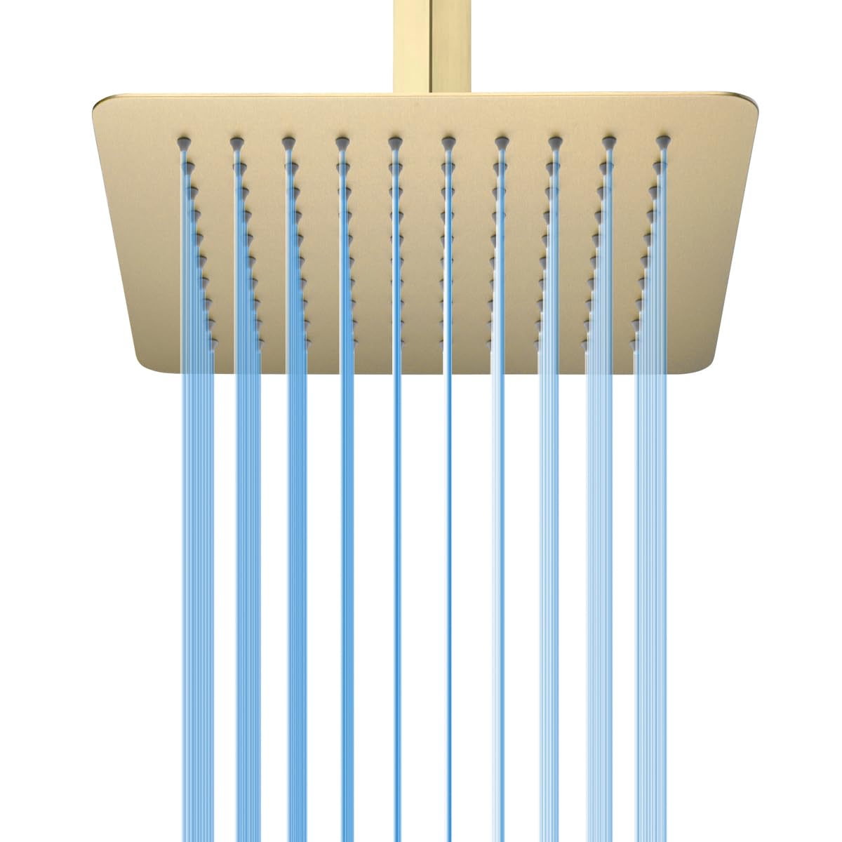 10 Inch Square Rainfall Shower Head, Non-Rust Stainless Steel Wall or Ceiling Mount Shower Head with Brass Swivel Ball Joint, High Pressure Shower Head, Brushed Gold