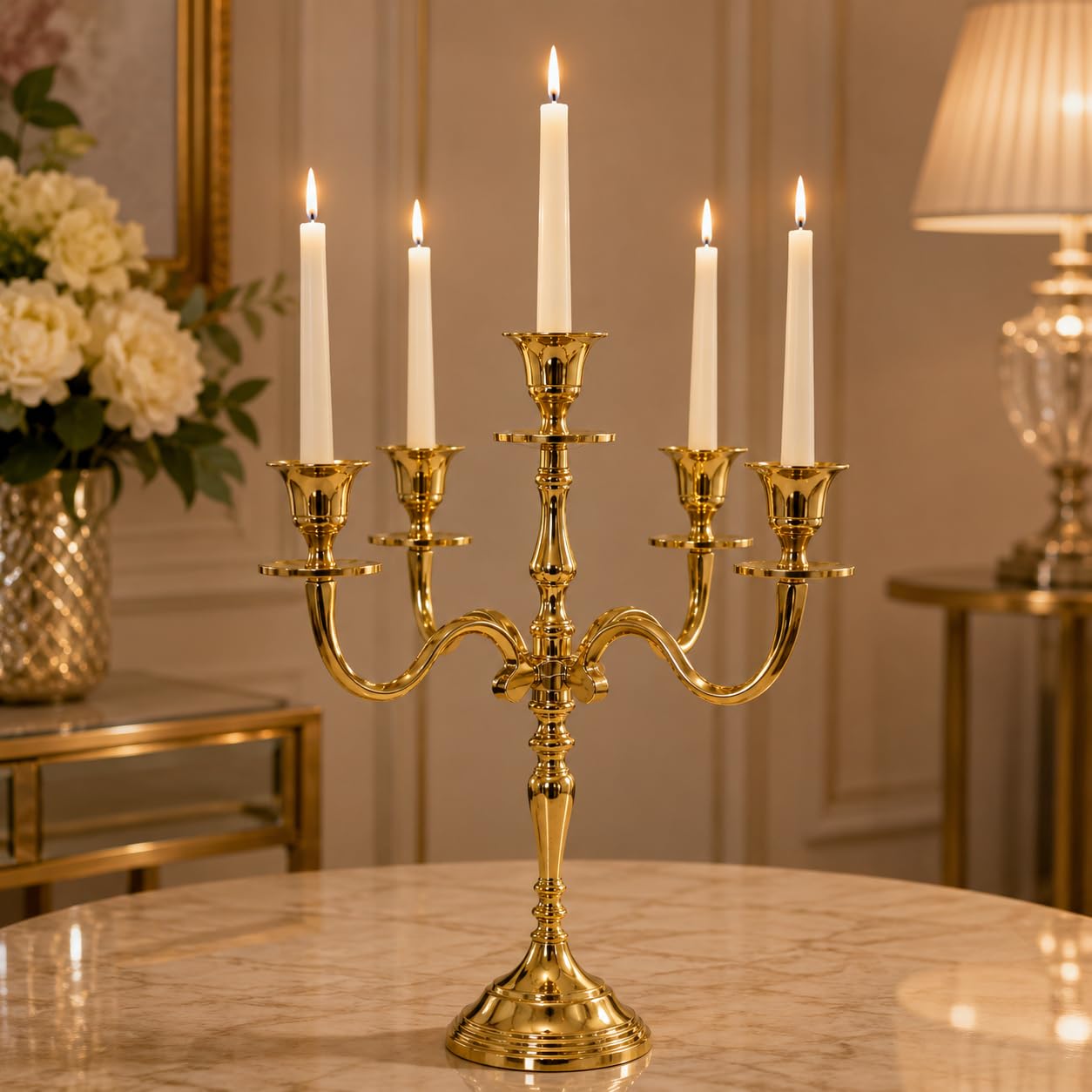 Vintage Gold Candelabra - Elegant Table Centerpiece -4 Vintage Gold Candelabra - Elegant Table Centerpiece -4