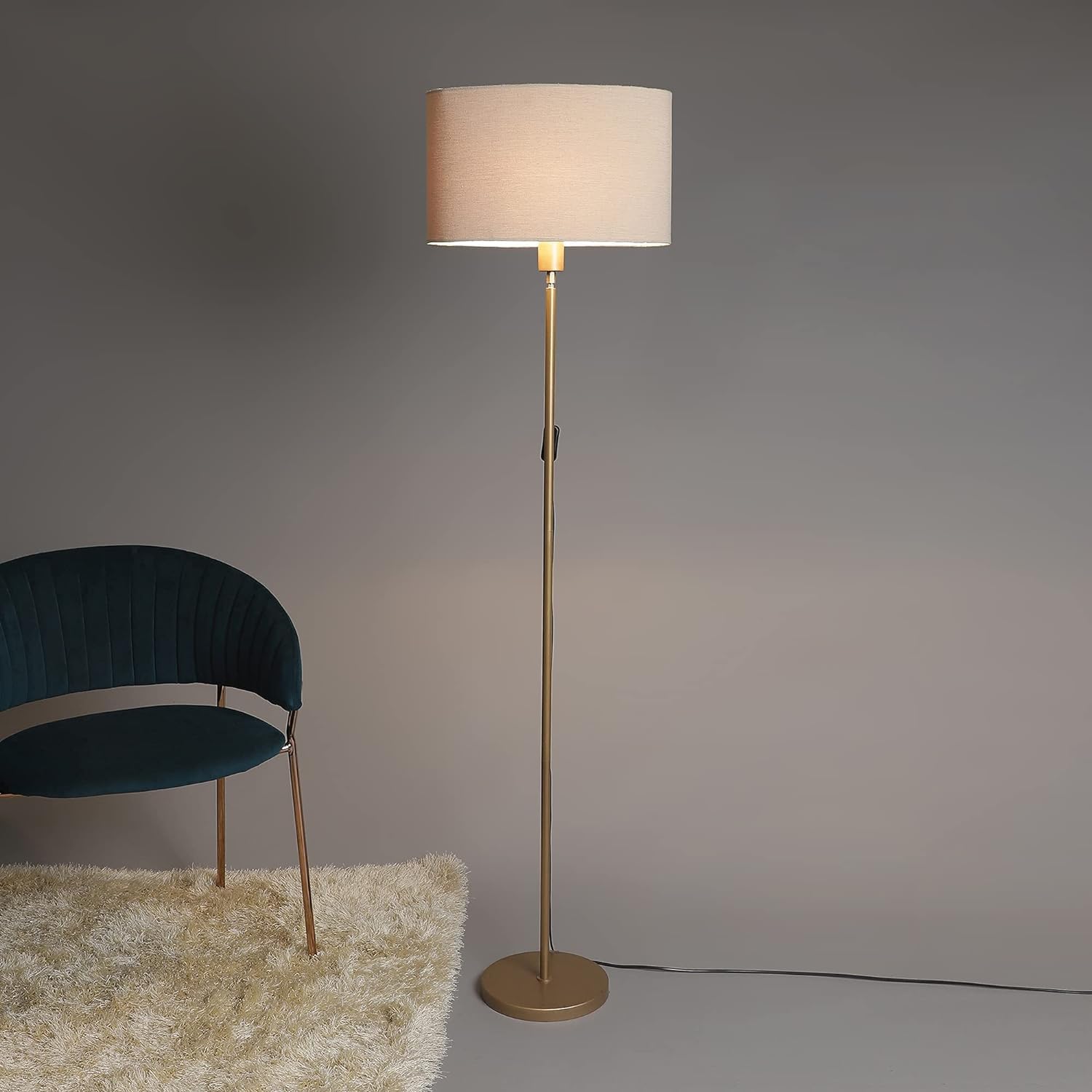 The Lamp House Metal Floor LED Lamp Gold Color With Beige Round Shade, Pack Of 1-image-27