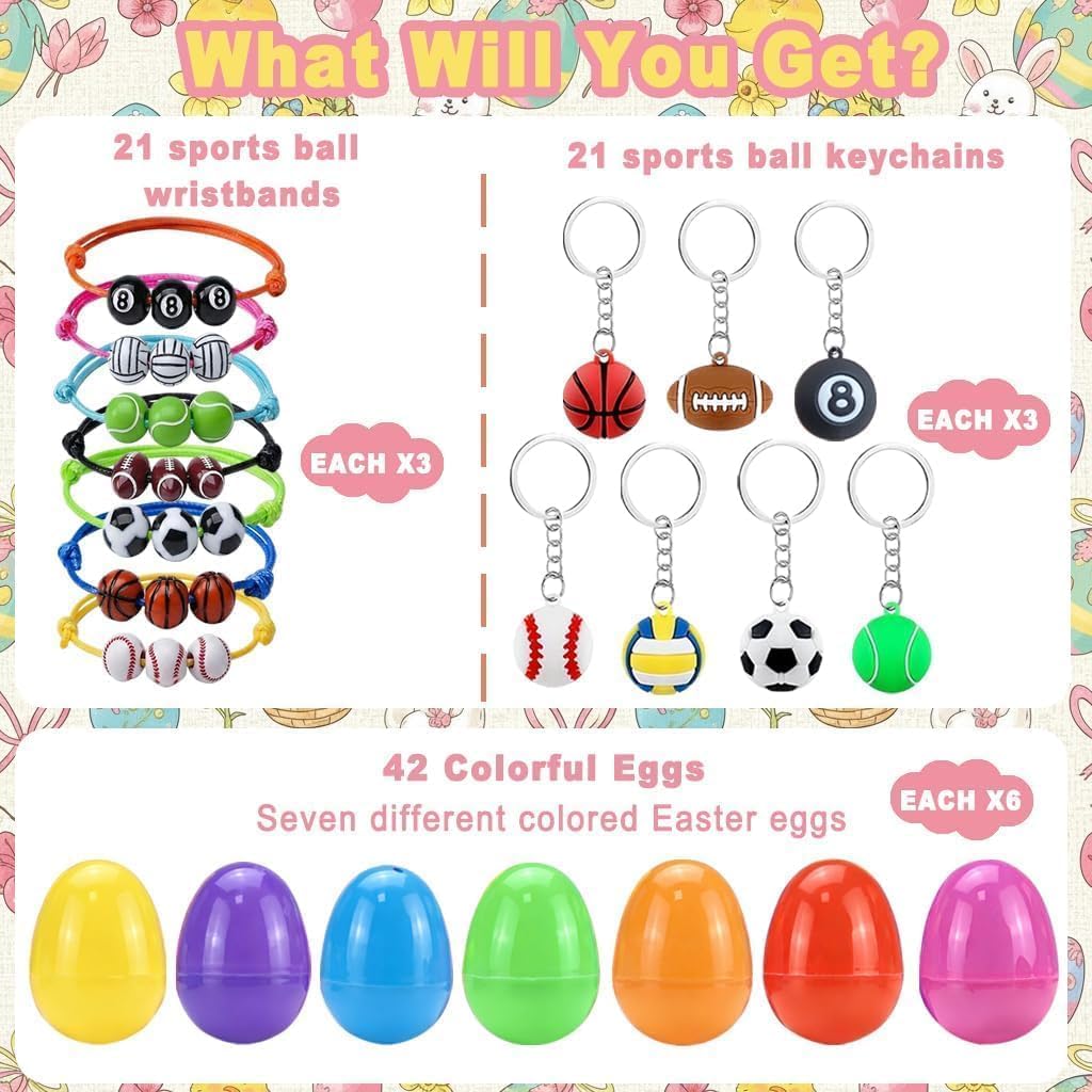 Easter Egg Fillers with Toys 84 Pcs Easter Eggs Filled with Keychains & Bracelets Easter Basket Stuffers for Kids, Boys,Girls Bulk Easter Egg Hunt Fillers,Exchange Gifts,Party Favors