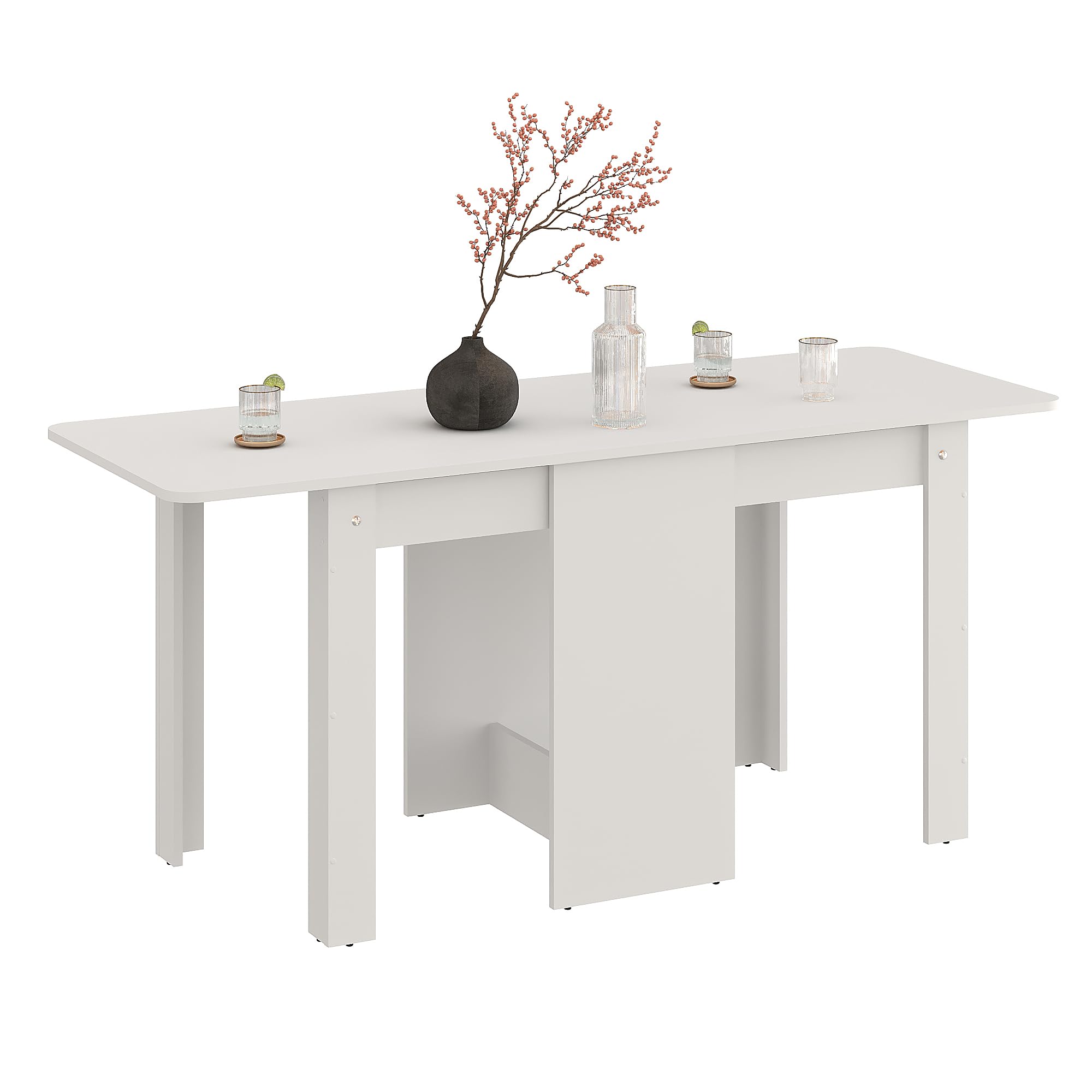 Komto Table a Manger Pliante Blanche - Table de Cuisine 2-4 Personnes, Pliable, Rabattable Gain de Place pour Petit Espace | MOVA 163 x 60 x 72,6 cm