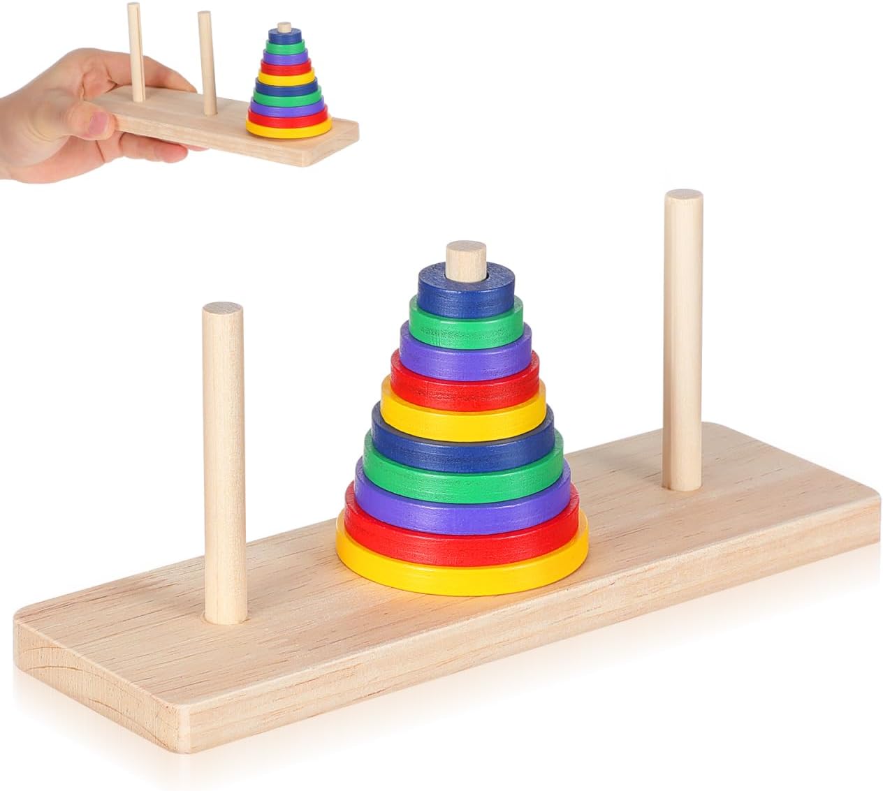 Gadpiparty HöLzerner Hanoi Tower gra logiczna dla dorosłych, intelektualna zabawka zręcznościowa, gra planszowa do rozwiązywania zagadek dla dzieci od 6 lat, 19 x 6 x 7,30 cm