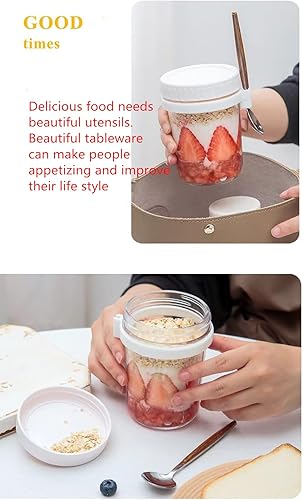 Miniatura 4 de Overnight - Contenedor de avena con tapa y cuchara, contenedor grande hermético de avena de 10 onzas con marcas de medida, recipientes de
