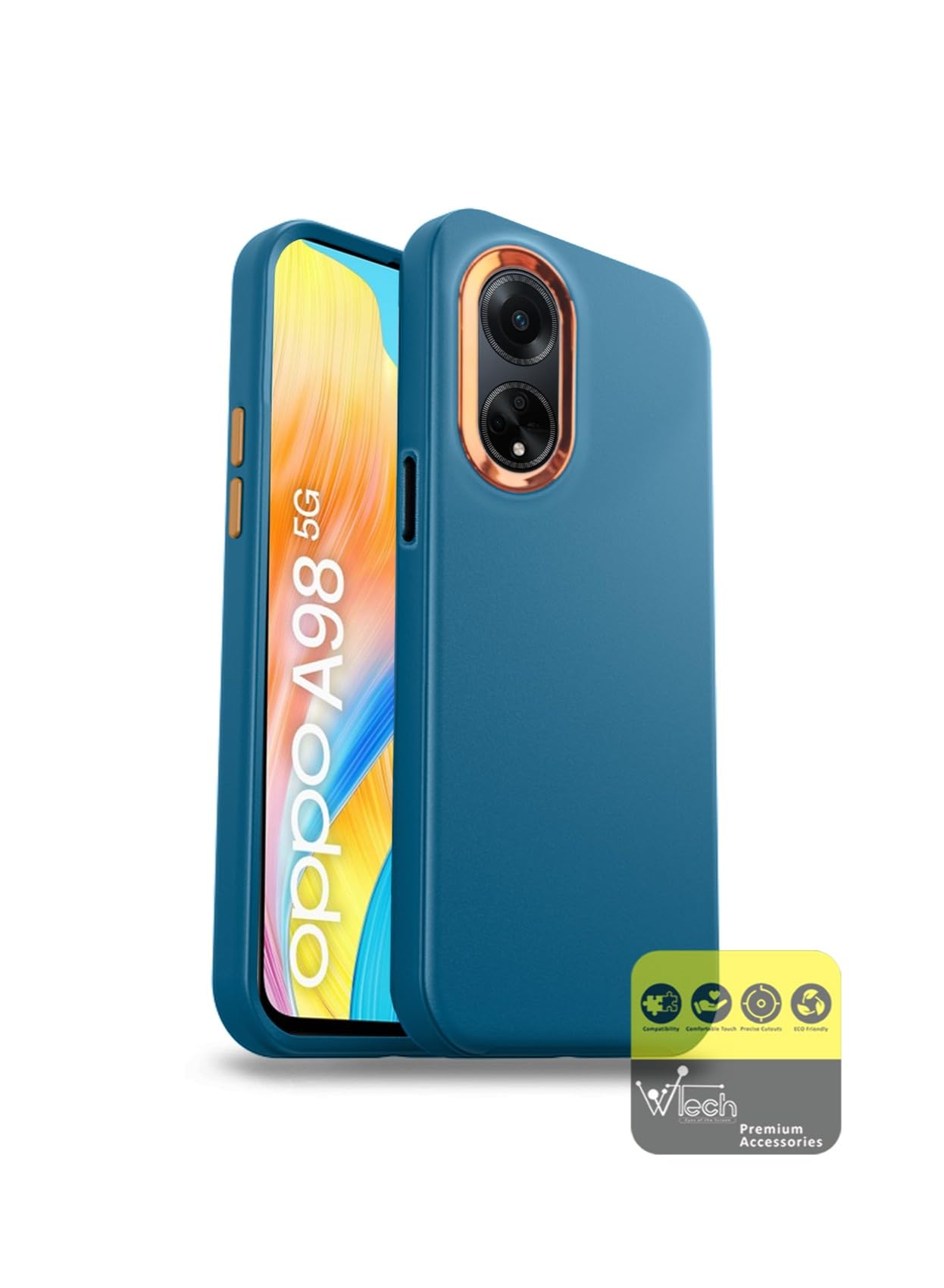 WTechOppo A98 5G 2023 (Navy Blue) Liquid Silicone Ultra Thin Phone Stylish Electroplated Camera Border Case Cover