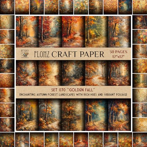 Scrapbook Paper (30 pages 12"x12") Golden Fall: Enchanting Autumn Forest