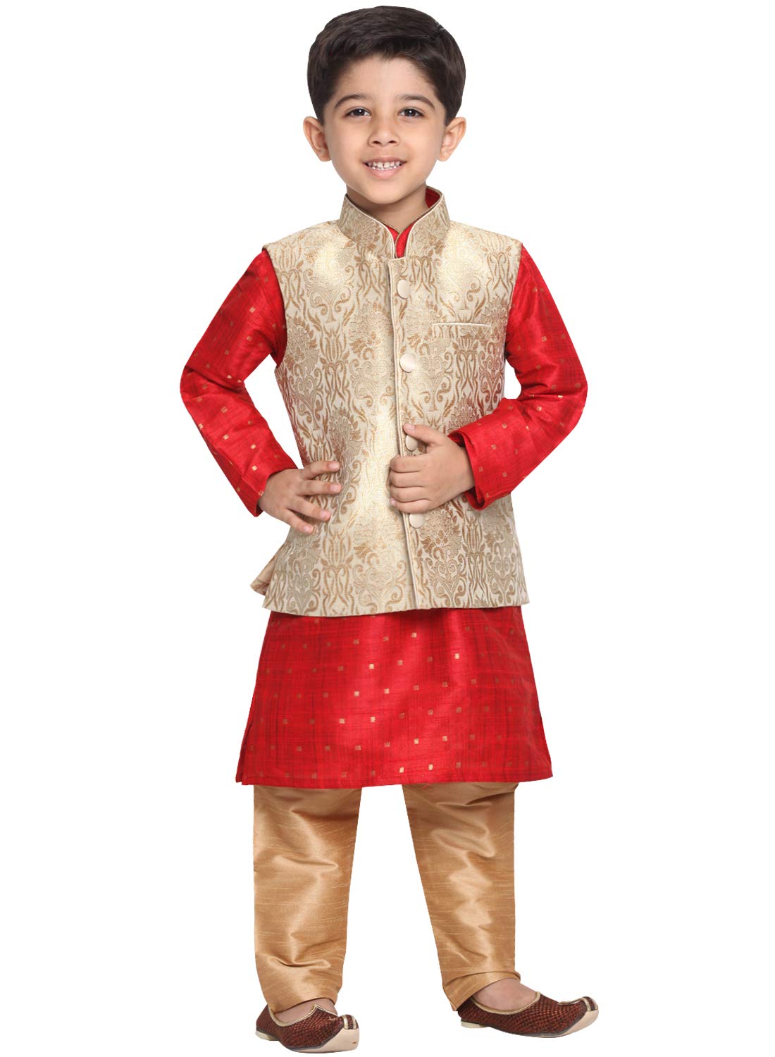 Jbn Creation Boys' Maroon And Gold Silk Blend Kurta, Ethnic Jacket And Pyjama Set_Vasbj024Rgnbk023Manprg_36