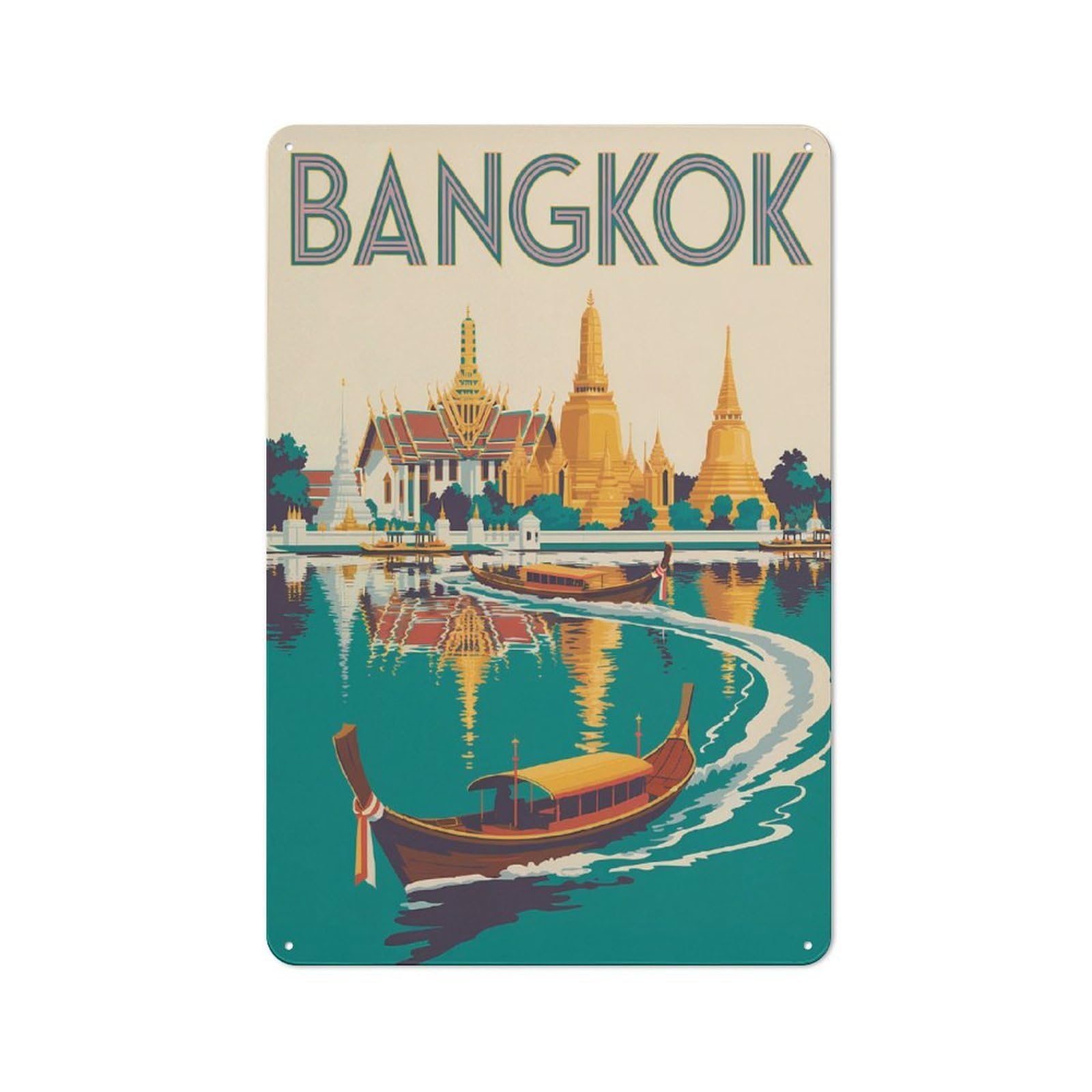 Junmoney Style-18 Retro-Style Tin Sign 30X20cm Featuring Bangkok Travel (5) For Hallway Wall, For Garage, Workshop And Man Cave Decoration