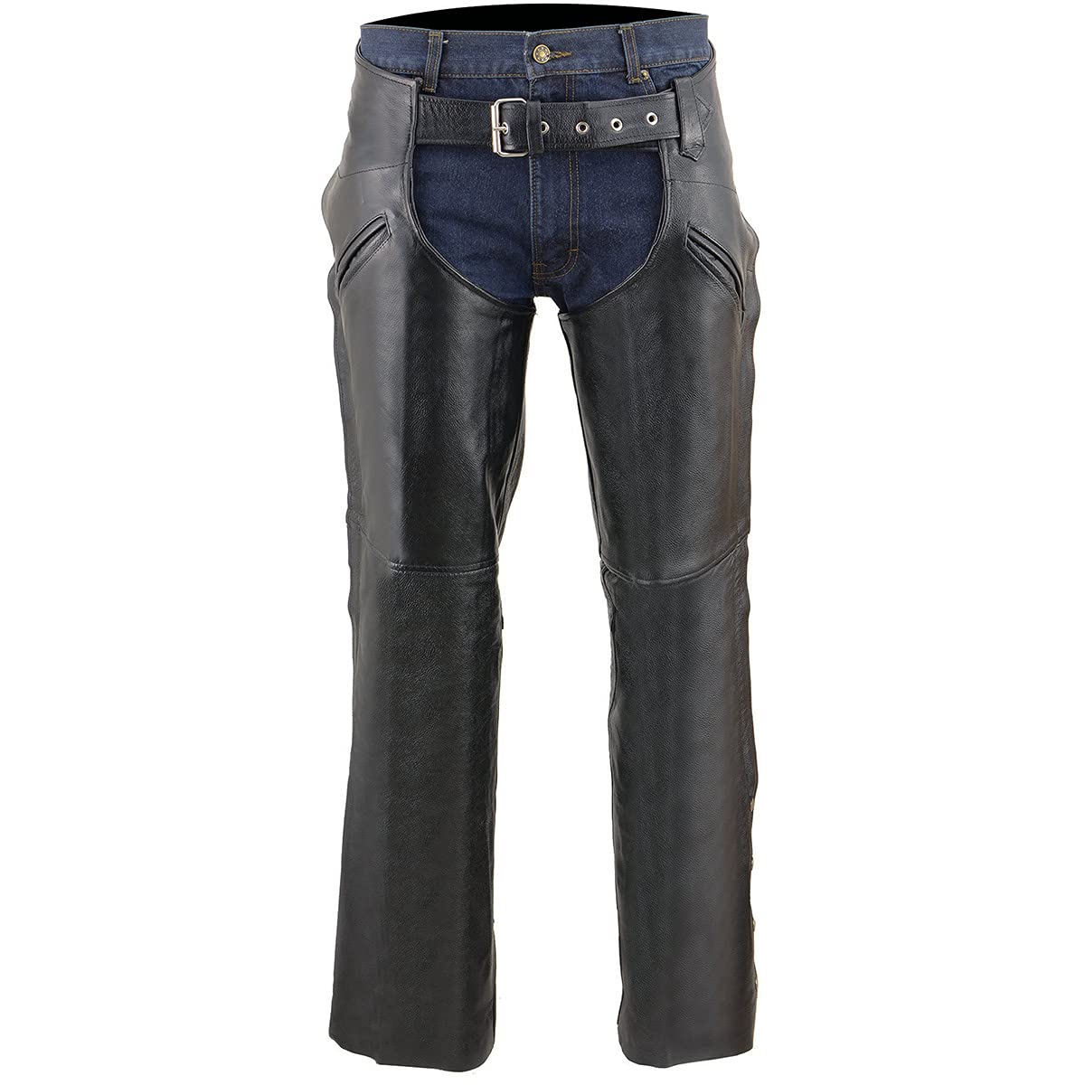 Milwaukee Leather LKM5710 Herren Chaps aus schwarzem Leder mit Netzfutter