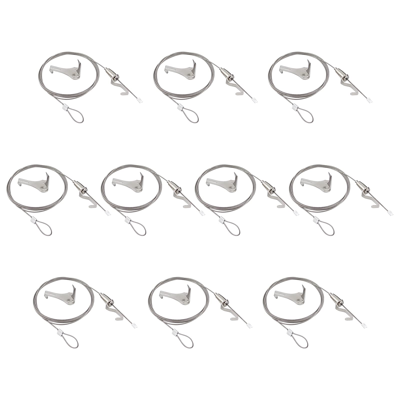 UFURMATEPicture Hanging Kit with Hooks, 10Pcs Adjustable Stainless Steel Hanger Wire Rope Kit Professional Art Picture Display Kit for Wall Picture, Exhibition, Art Gallery (1M, S Hook)