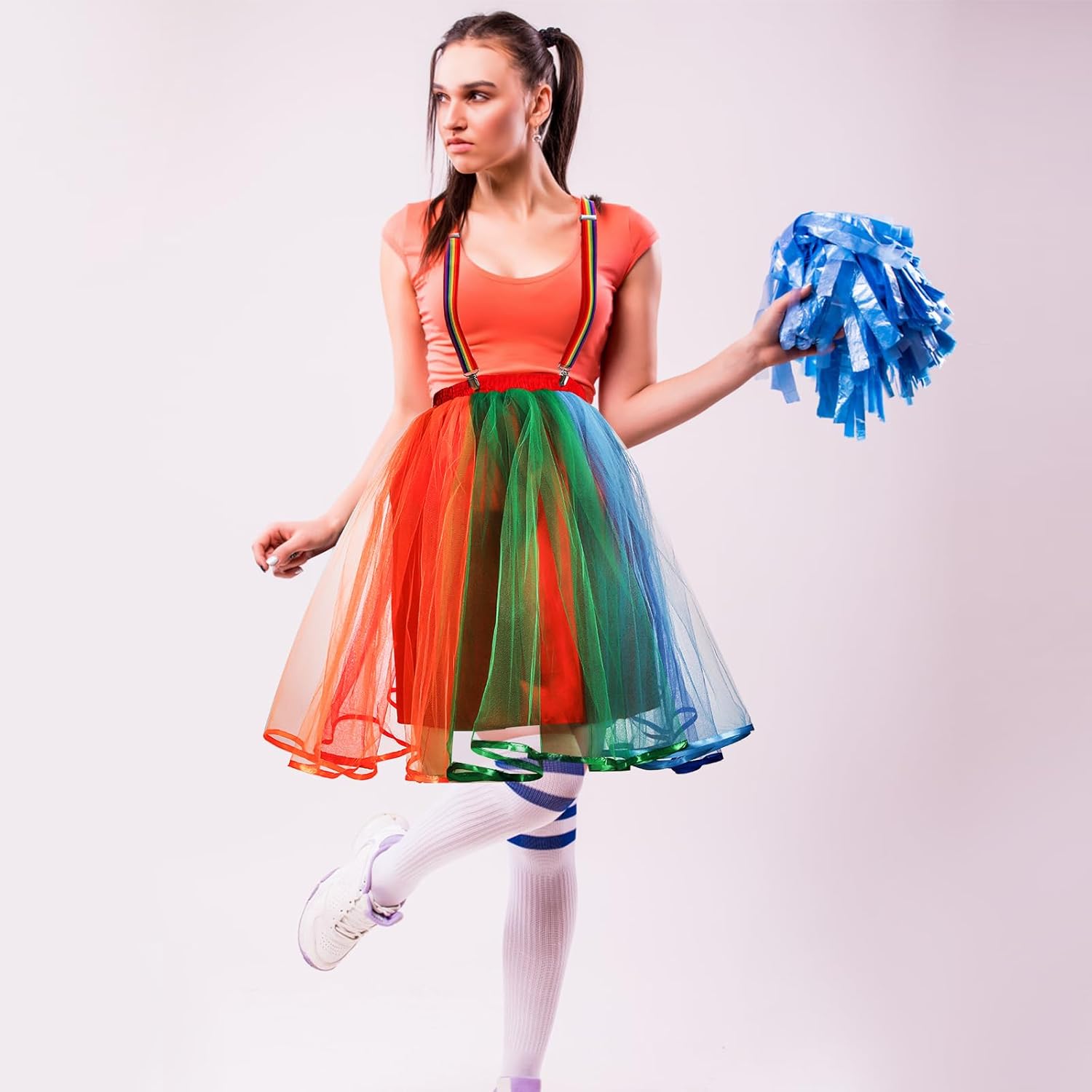 Goaste Women's Rainbow Tutu Skirt, Colorful Layered Tulle Skirt, Elastic Adult Tutu Skirt with Suspender for Halloween, Cosplay, Party (One Size Fits Most) - Image 6