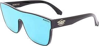 Black Flys Mono Fly unisex single lens rectangular sunglasses (Shiny Black w/Blue Mirror Lens, Blue)