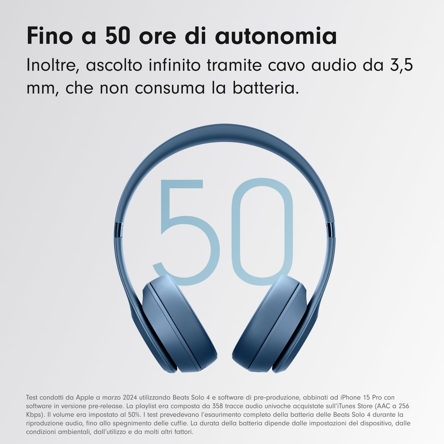 Beats Solo 4 - Cuffie wireless bluetooth on-ear, compatibili con Apple e Android, fino a 50 ore di autonomia - Blu ardesia