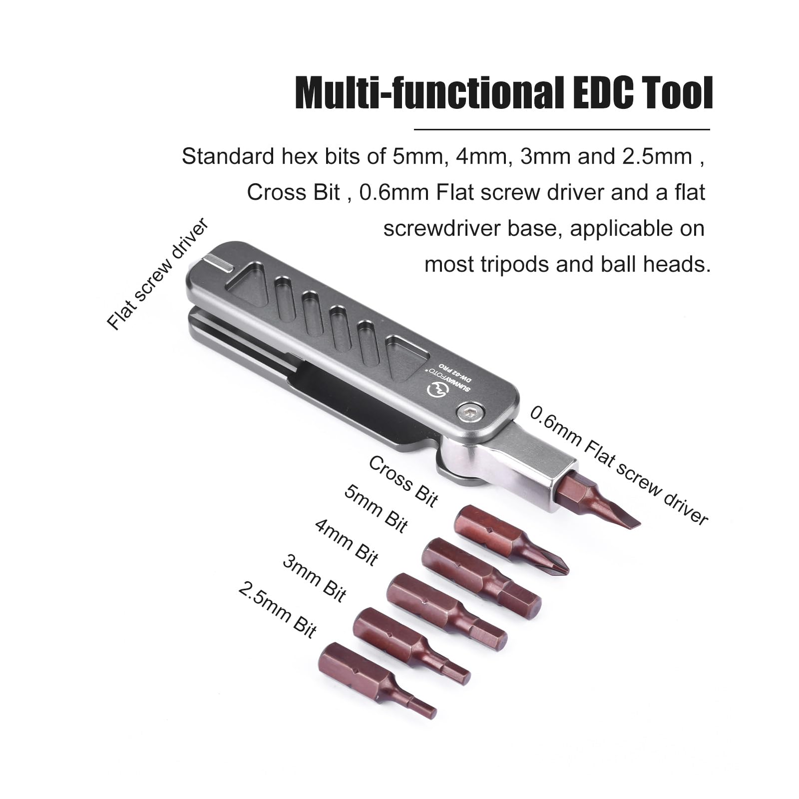 SUNWAYFOTO DW-02 PRO Universal Folding Tool Set including Hex Key Stainless Steel 2.5/3/4/5 mm, Phillips and Flat Head - Image 4