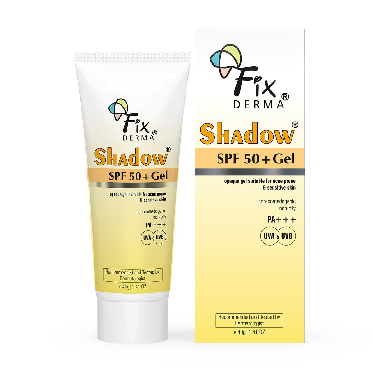 FIXDERMA Shadow Sunscreen SPF 50+ PA+++ Gel Broad Spectrum Sunscreen For UVA & UVB Protection | Unisex (40 g (Pack of 1), 50,All Skin Sun Protection Factor (SPF)