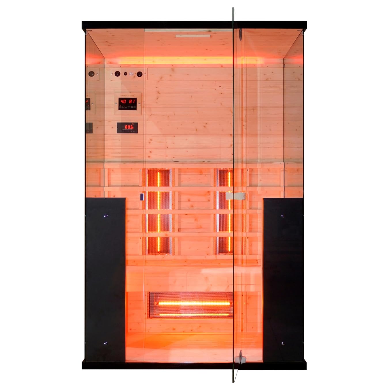 Cabina a infrarossi BILLUND per 2 persone, faretto a spettro completo, illuminazione a LED (7 colori), lettore MP3 con Bluetooth, 2 altoparlanti, dimensioni: 125 x 100 x 190 cm