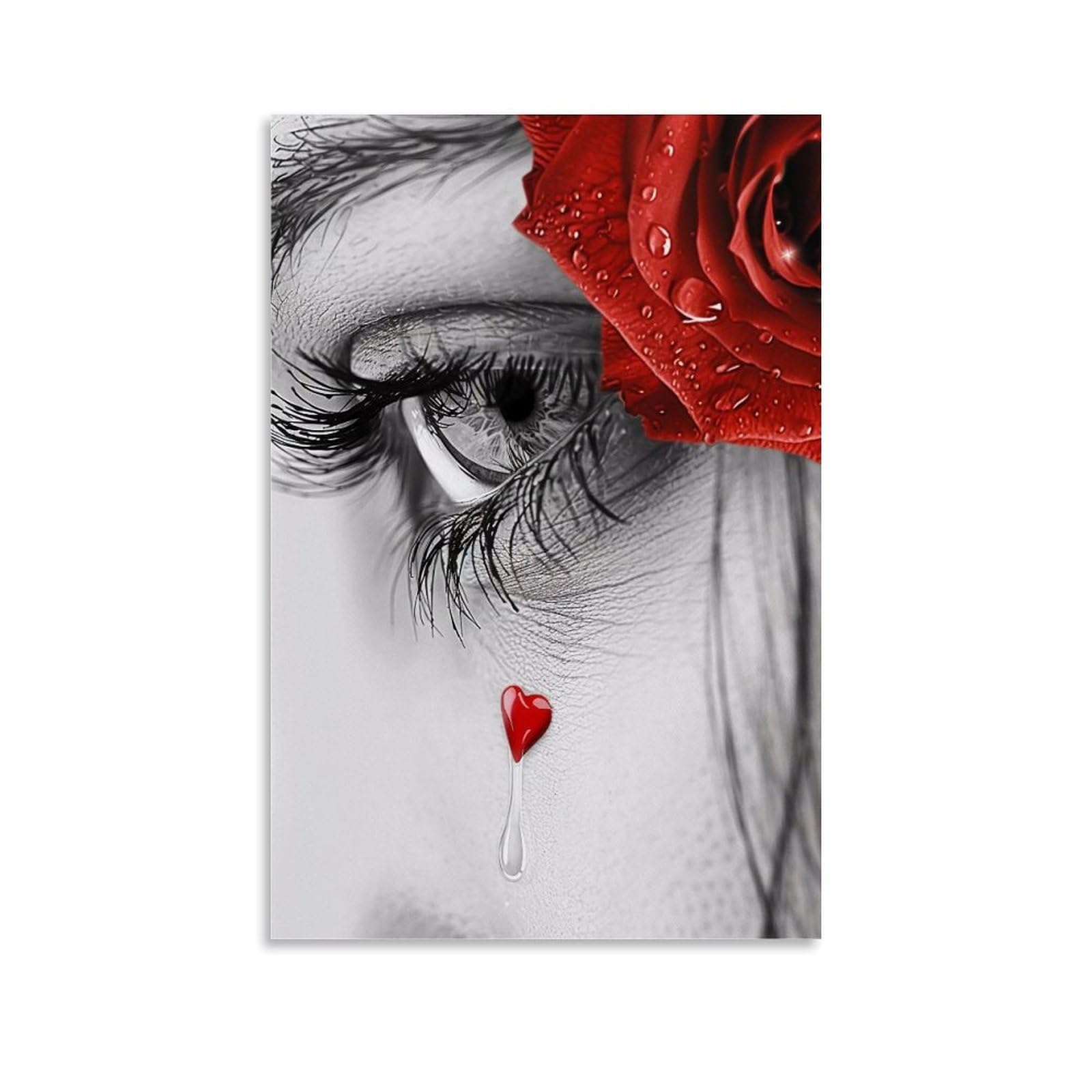 HUERYRYHY Teardrop & Scarlet Rose 02 Poster Wall Art Canvas Vintage Aesthetic Painting Decor for Rooms 24x36inch Unframe-style