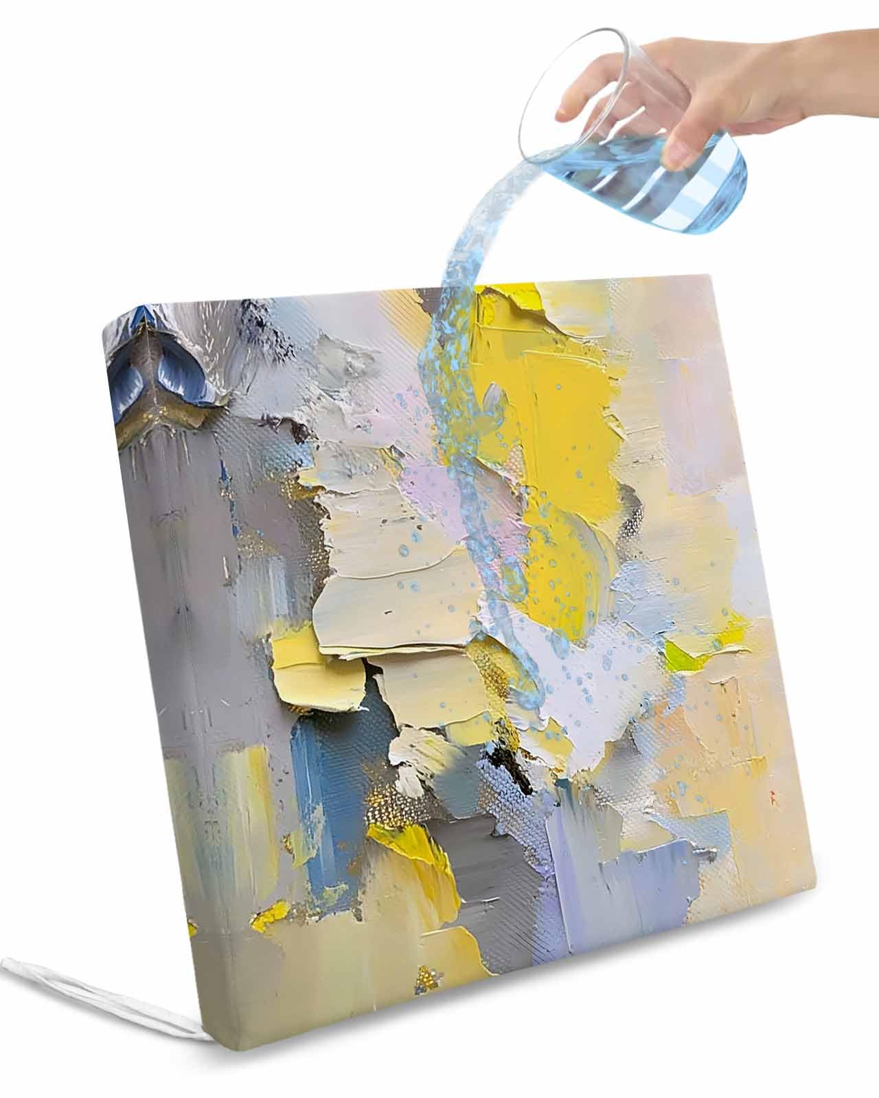 2 Pack Coastal Beach Waterproof Cushion Covers with Ties, Outdoor Patio Chaise Lounge Chair Seat Cushion Slip Covers Replacement(Only Cover) Abstract Yellow Blue Oil Painting Art 20