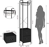 Vista 2 de smusei Perchero resistente de 3 niveles con 2 cajones de tela y estantes de almacenamiento, perchero independiente para dormitorio, entrada, sala