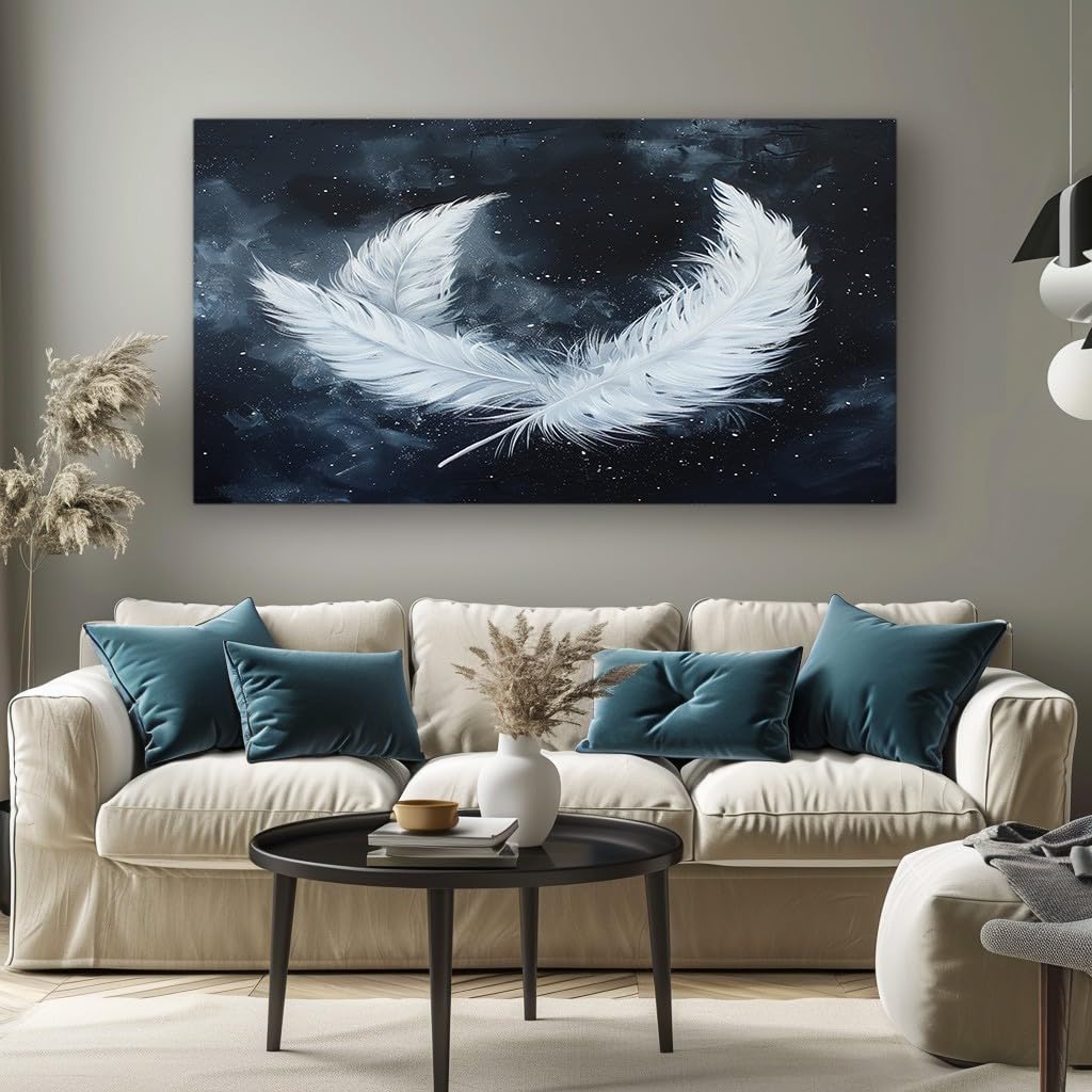 MKBKLI Wall Canvas for Living Room White Feather Modern Abstract Canvas Print, Decorative Artwork for Bedroom, Dining Room and Home Decor 60x120cm