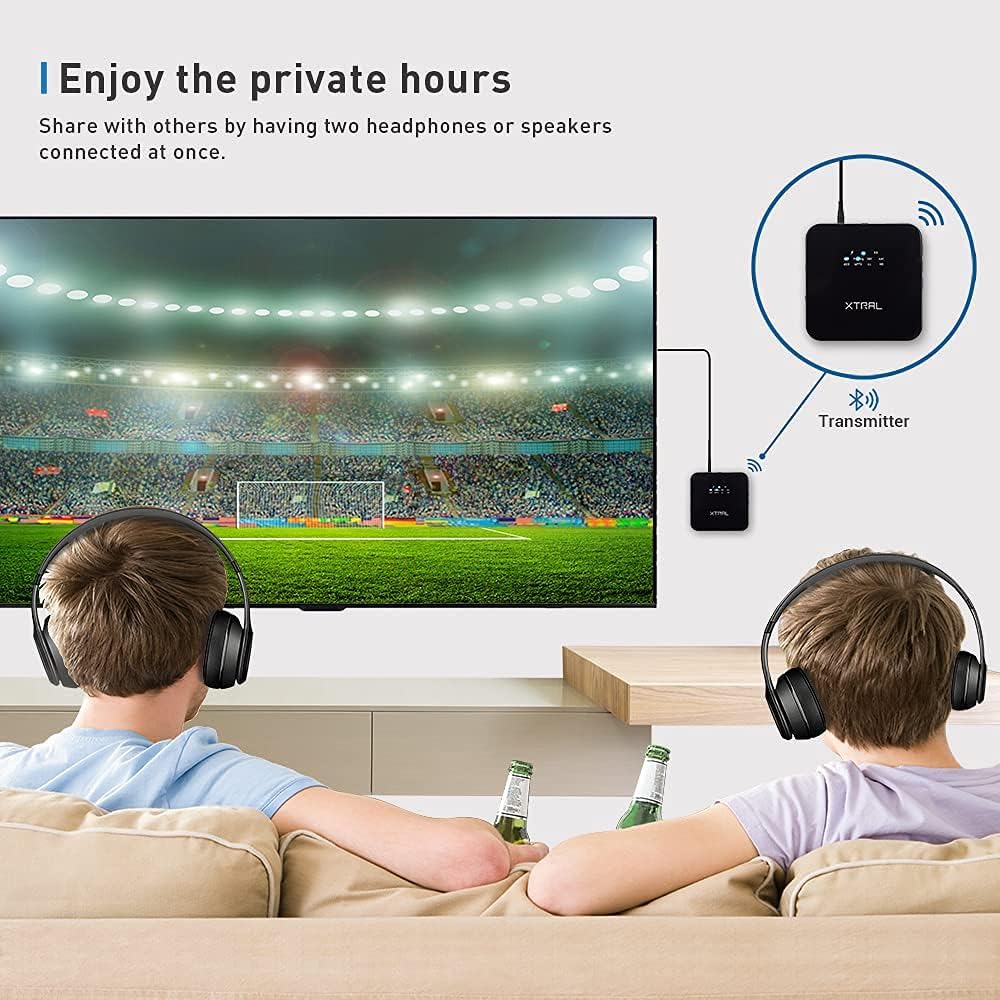 Bluetooth 5.0 Transmitter Receiver for TV to Wireless Headphone/Speaker APTX Low Latency Home Stereo System LED Wireless Audio Adapter Pair 2 Headphones AUX/RCA/Optical/Coaxial Audio Input : Electronics