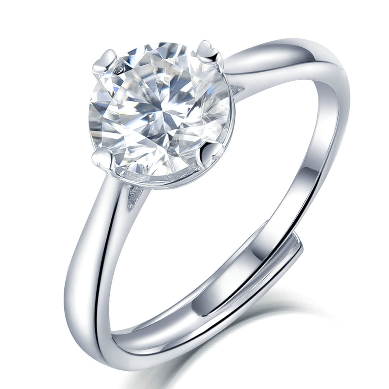 Anillos de boda únicos de plata de ley, anillos ajustables para adolescentes, anillo de compromiso moissanita, plata de ley 925 real, estilo clásico, 4 puntas con incrustaciones de corazón, anillos de