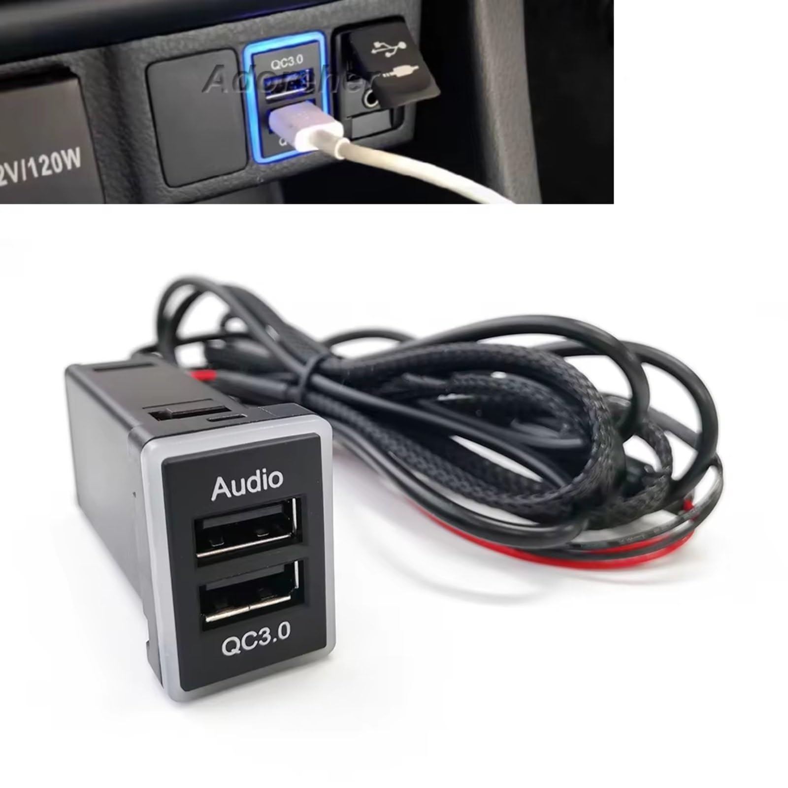 Compatible Con Toyota Para Land Para Cruiser 2012 1 Pc Qc3.0 Usb Rápido Para Cargador Adaptador Puertos Doble Enchufe Audio 12V 24V A Prueba Agua Interfaz USB AUX Automóvil
