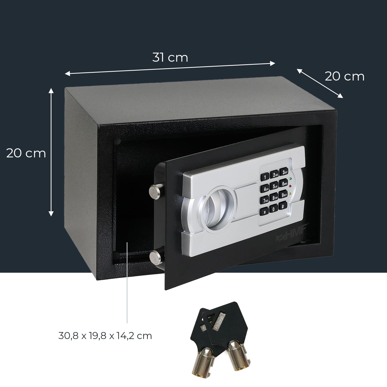 HMF Sejf do domu, hotelu lub biura, sejf meblowy z zamkiem szyfrowym do dokumentów formatu DIN A5, 31 x 20 x 20 cm, czarny