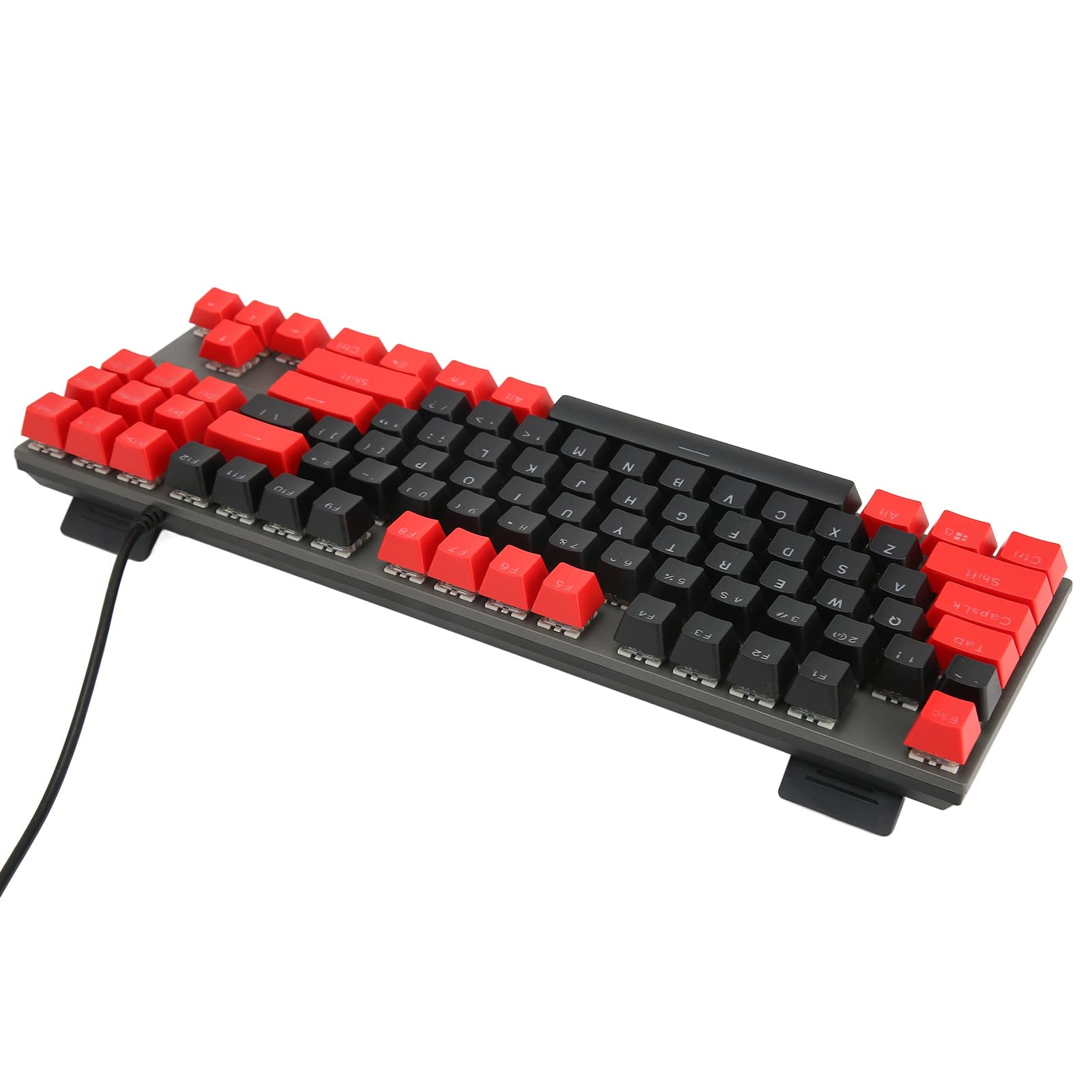 Teclado Mecánico de Dos Colores, Teclado Mecánico para Juegos, 87 Teclas, Ultradelgado, RGB, Retroiluminado, Teclado con Cable USB con Interruptores Azules, para PC Gamer (Alámbrico Negro Rojo)