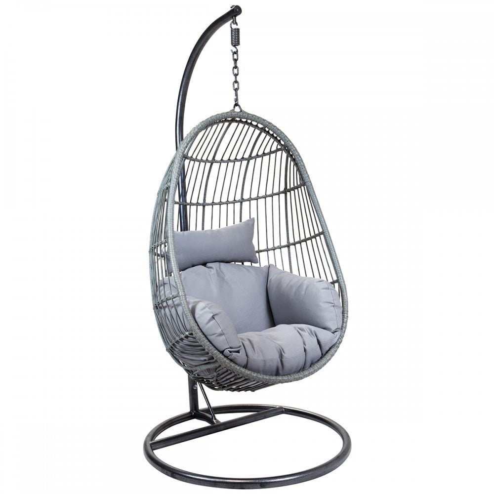 Charles Bentley Hanging Egg Shaped Rattan Swing Chair With CushionGrey from B&Q